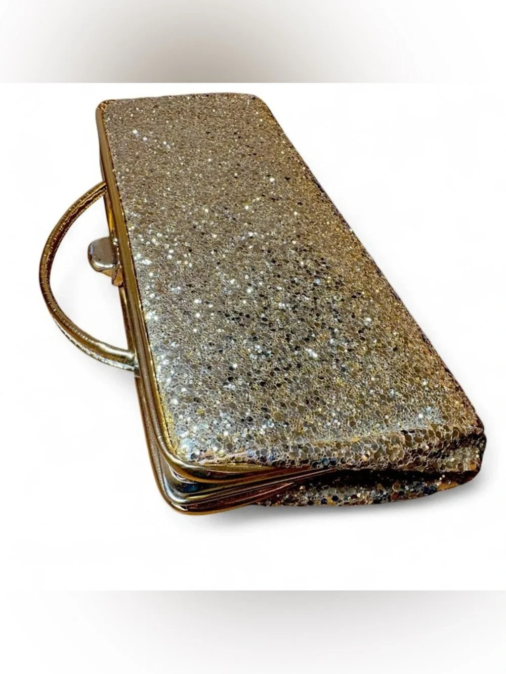 Vintage Gold Glitter Evening Clutch with Top Handle - Picture 4 of 8
